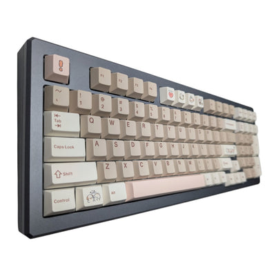 Thock King Cozy Critters PBT OEM keycaps with cute duck and animal novelties installed on mechanical keyboard angled view.