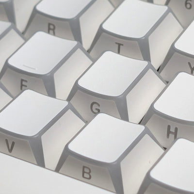 Detail view of clear double-shot legends and edge rim design on Thock King Edge Glow keycaps.