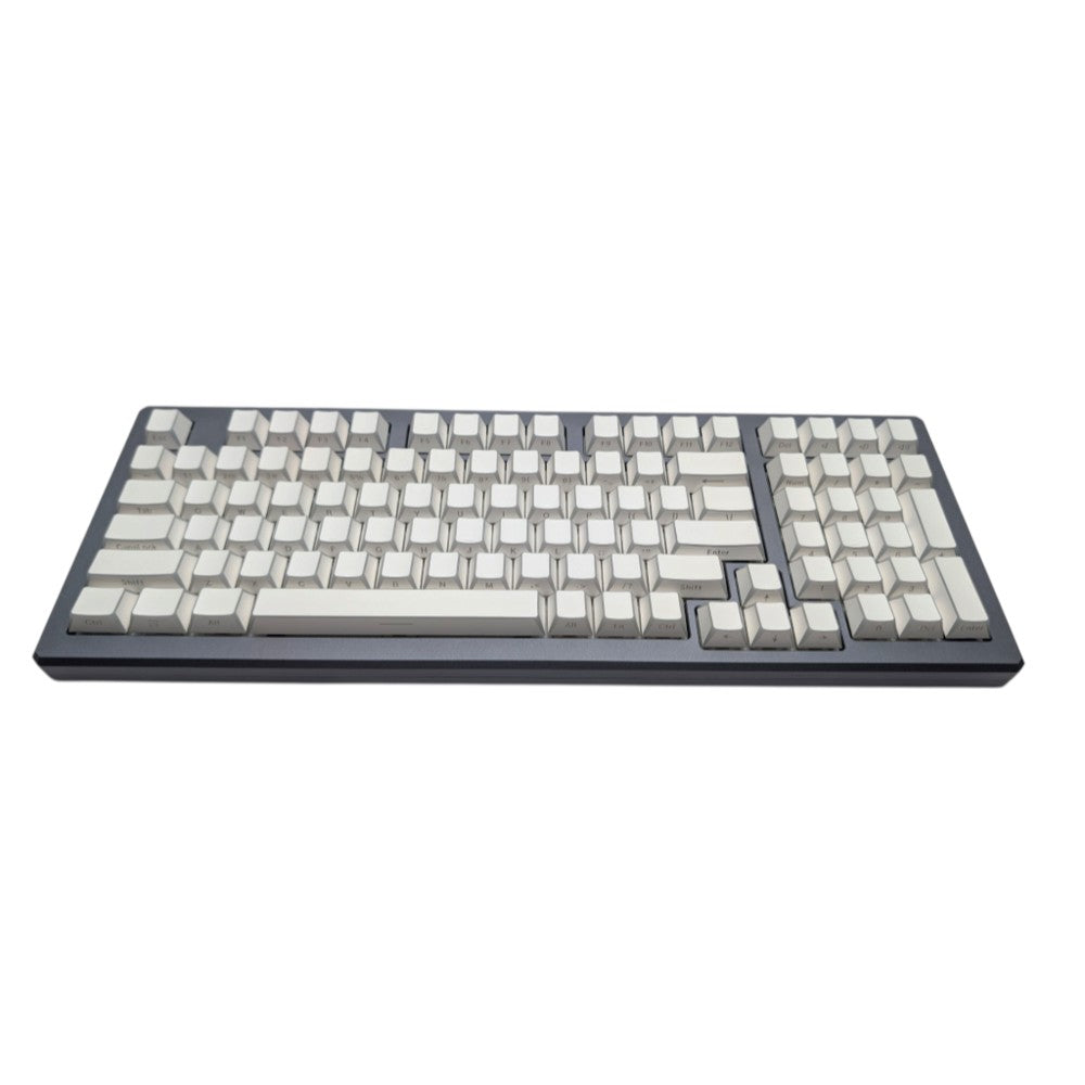 Front perspective view of Thock King Edge Glow OEM keycap set mounted on full size mechanical keyboard board.