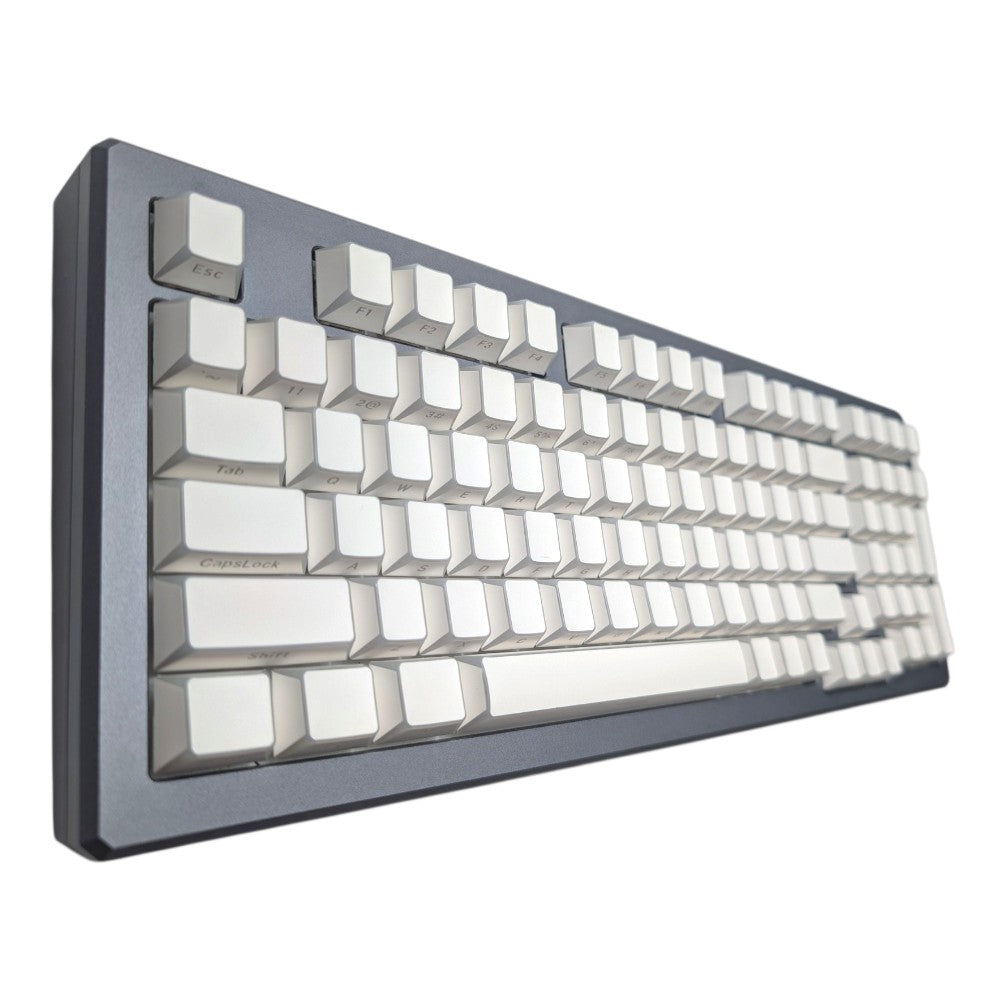 Thock King Edge Glow OEM keycaps with translucent border shine through installed on mechanical keyboard angled view.