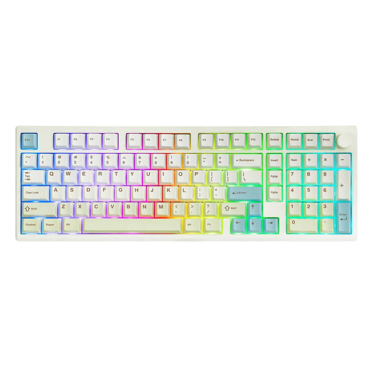 South-facing RGB lighting illuminated on Epomaker Galaxy 100 Lite mechanical keyboard by Thock King.