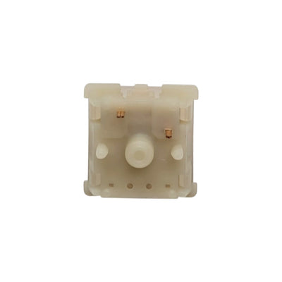 Directly overhead view of the 5-pin milky bottom housing and gold-plated contact pins on Gateron Milky Pink Pro switch.