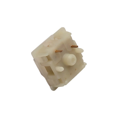 Side profile view of the 5-pin bottom housing and metal contact legs on Gateron Milky Pink Pro switch.