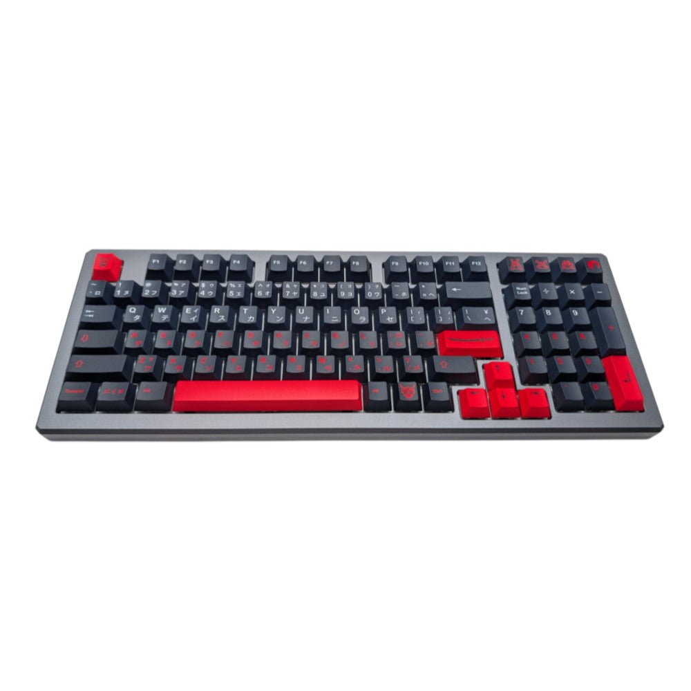 Angled side view of Ittodan Bushido samurai keycap set with red spacebar and enter key by Thock King.