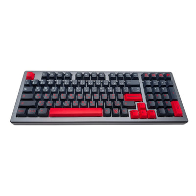 Angled side view of Ittodan Bushido samurai keycap set with red spacebar and enter key by Thock King.