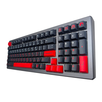 Side angle view showing Cherry profile height and sculpted rows on Thock King Ittodan keycaps.