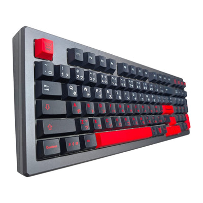 Thock King Ittodan Bushido PBT keycaps featuring split white and red Japanese katakana sub-legends.