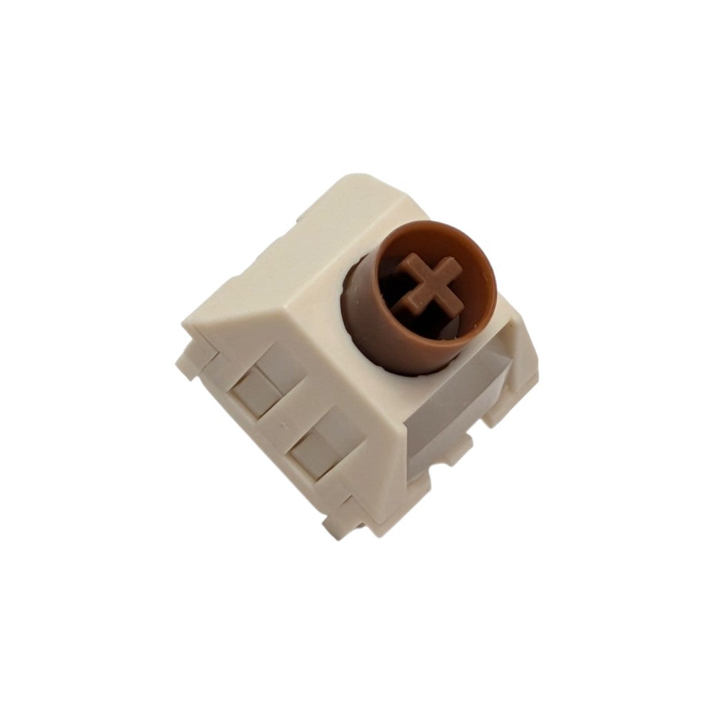 Side angle view of Kailh Box Cream Pro silent switch displaying cream housing latch clips and stem profile.