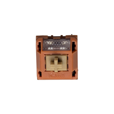 Top view of the Thock King Kailh Folklore Wow linear switch, terracotta housing and beige stem.