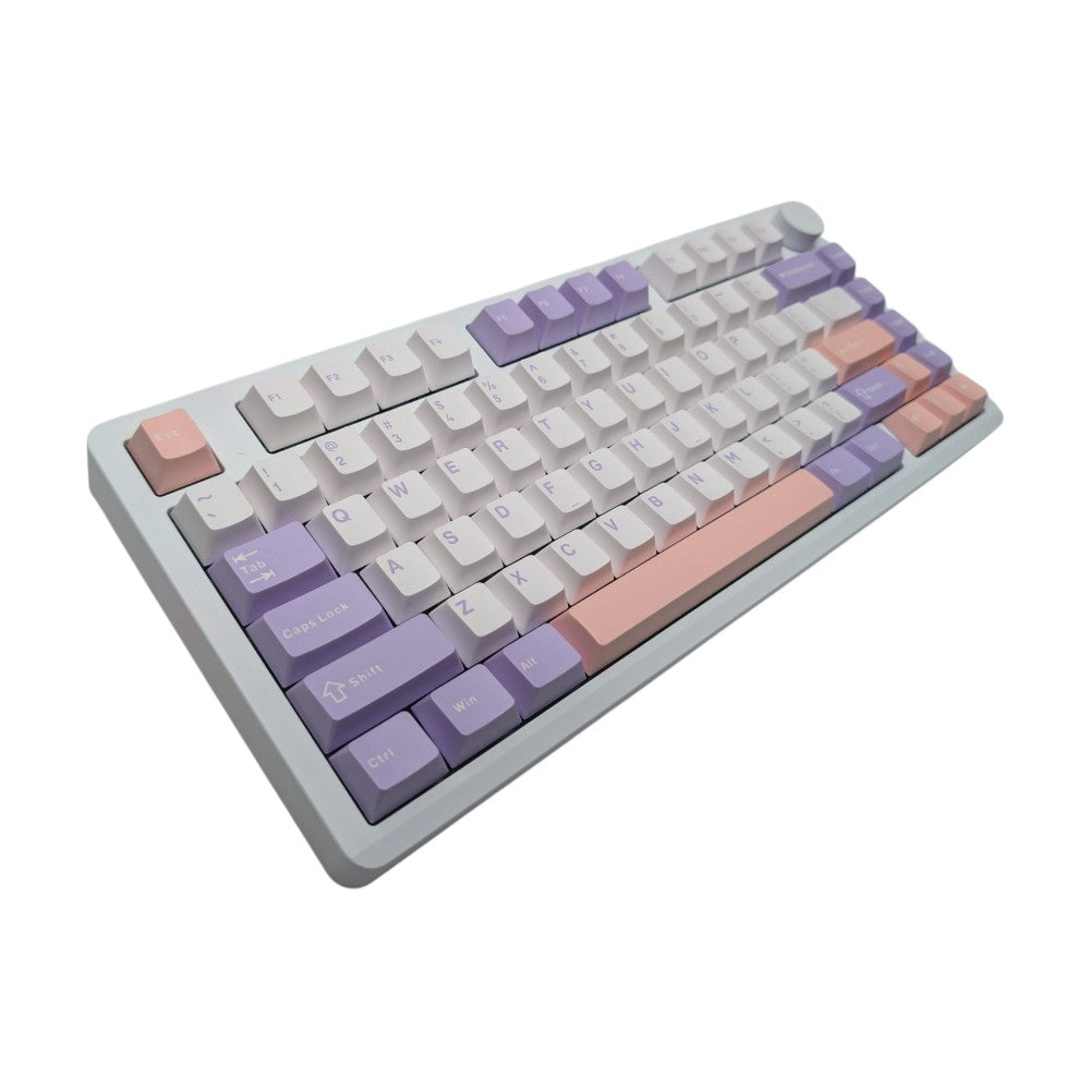 Side profile detail displaying Cherry profile keycaps and smooth aluminum housing of Leobog Hi8.