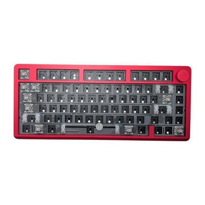 Anodized red aluminum case with rubber feet on Leobog Hi8 SE barebones kit.