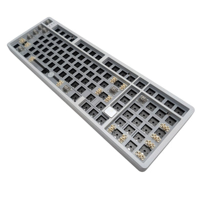 Angled perspective view of Leobog Hi98C Pro barebones aluminum case highlighting the compact 96 percent layout and numeric keypad.