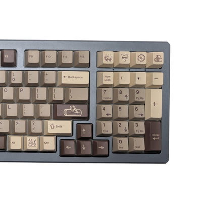 Close-up of chainsaw and power tool novelty keycaps on Thock King Lumberjack Chop Thock set.