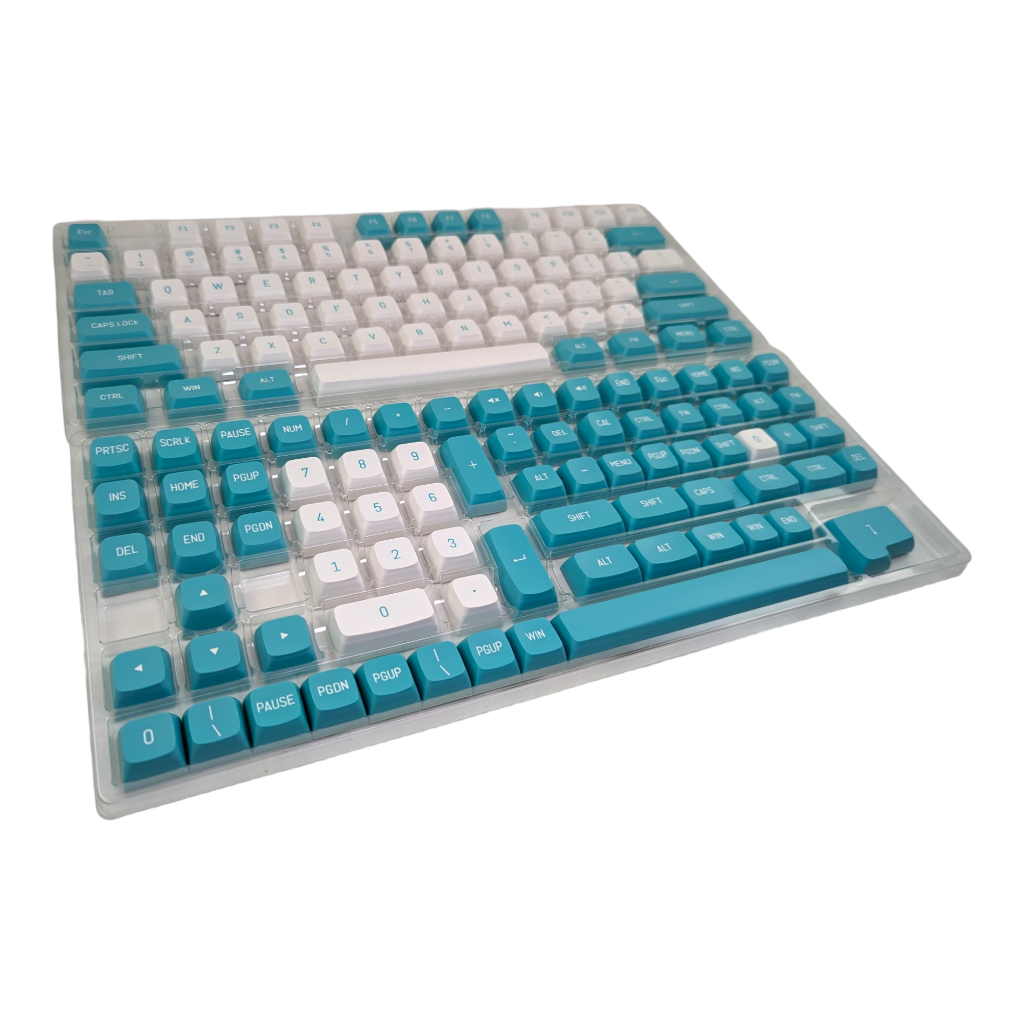 Turquoise and White Tiffany Panda PBT Keycap Set OEM for mechanical keyboard