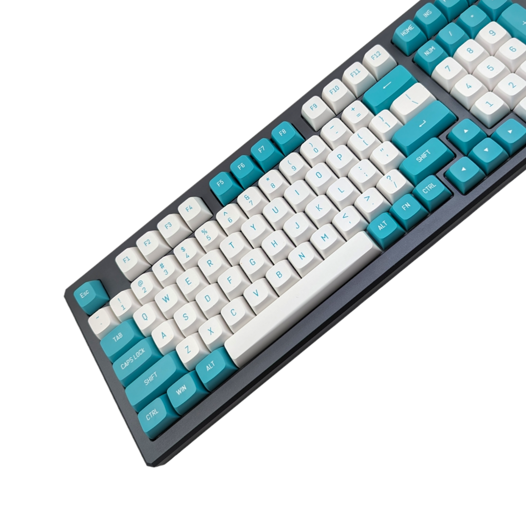 Turquoise and White Tiffany Panda PBT Keycap Set OEM for mechanical keyboard