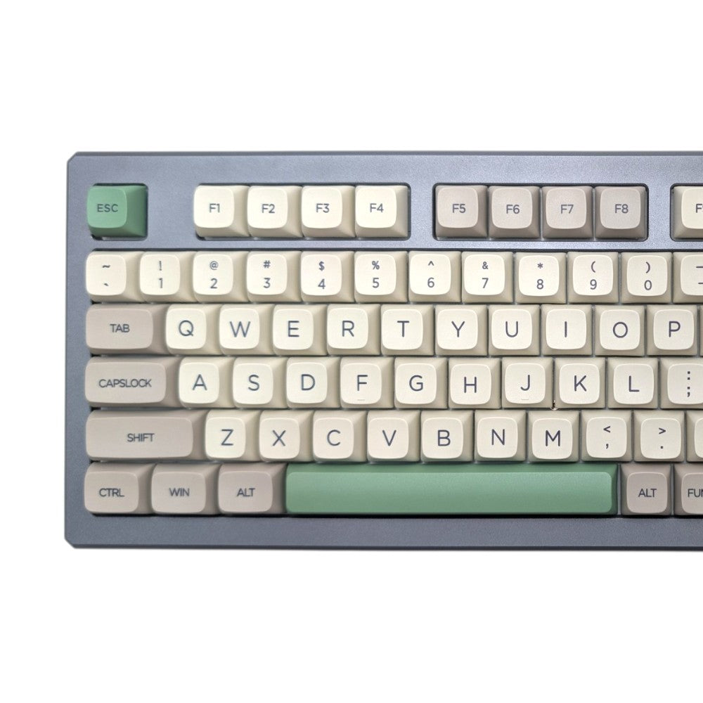 Close up of muted green functional keycaps included in Thock King Retro 9009 XDA set.