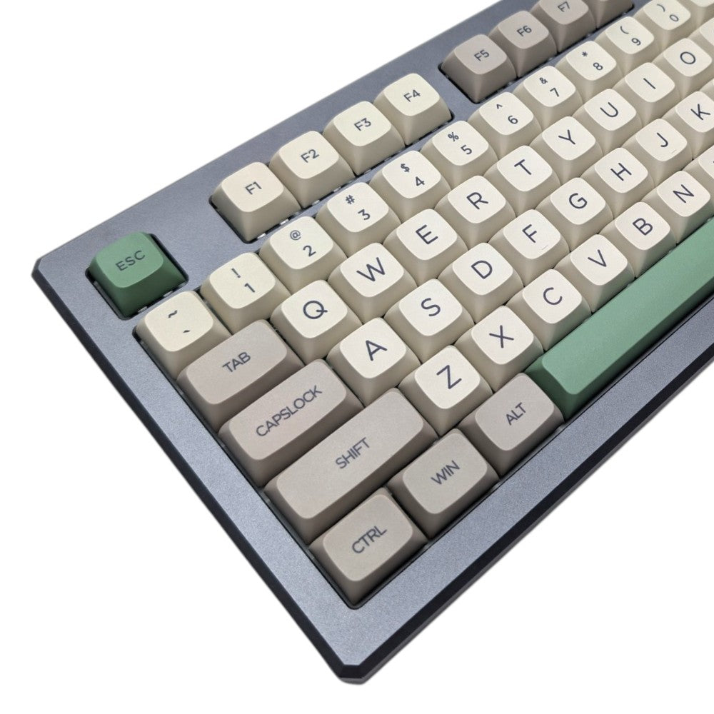 Close up of muted green functional keycaps included in Thock King Retro 9009 XDA set.