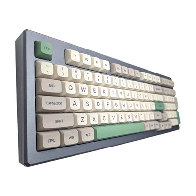 Thock King Retro 9009 PBT XDA keycaps with green accent modifiers installed on custom mechanical keyboard.