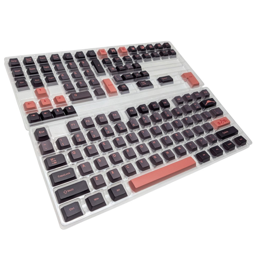 Complete 126 piece Yoru Sakura PBT keycap set neatly organized in two storage trays by Thock King.