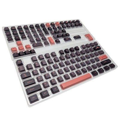 Complete 126 piece Yoru Sakura PBT keycap set neatly organized in two storage trays by Thock King.
