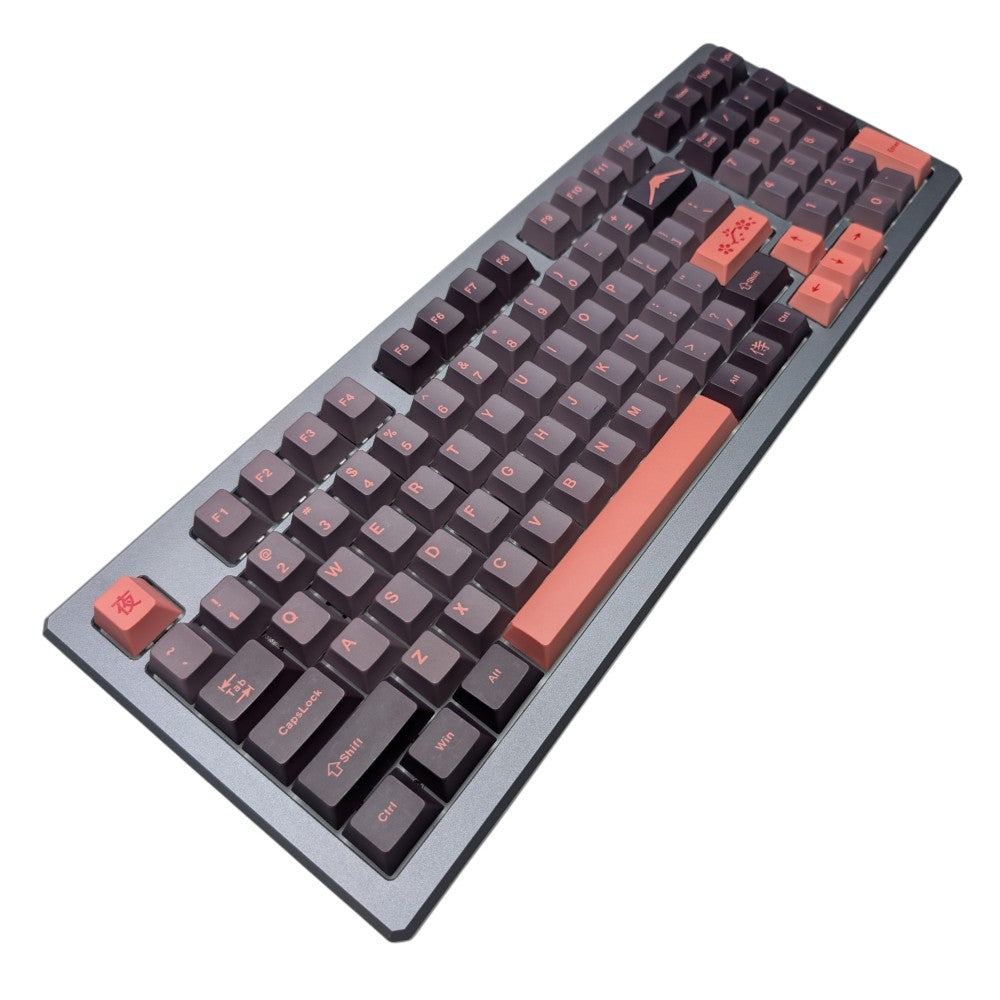 Close up of Night kanji escape key and sakura branch enter key on Thock King Yoru Sakura keycaps.